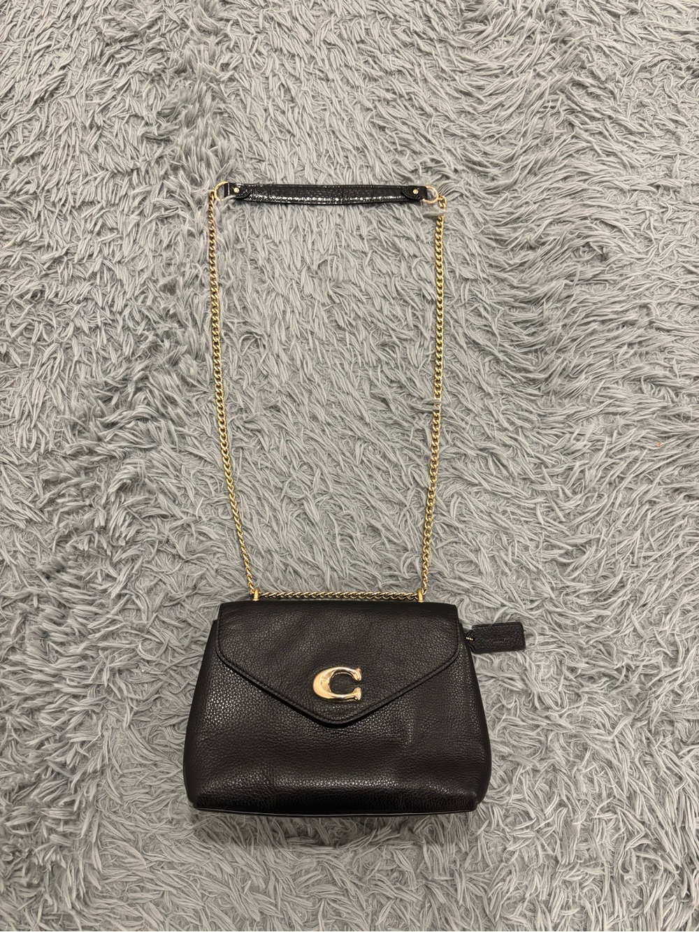 Coach Tammie Black Leather Shoulder Bag Gold Chain Strap C Clasp Crossbody